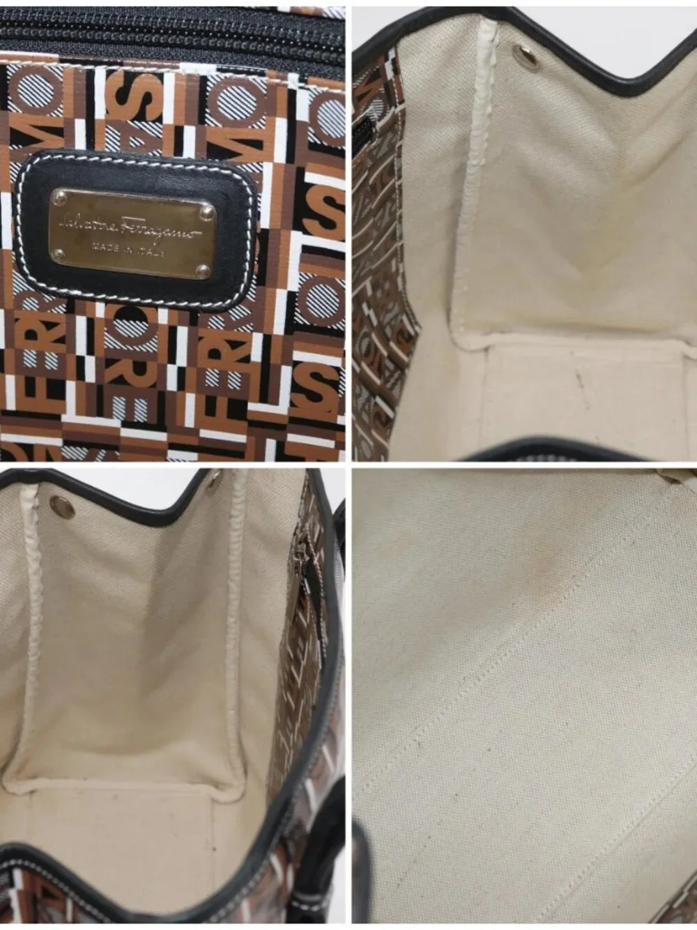 Salvatore Ferragamo Tote Bag PVC Brown Auth BA11865